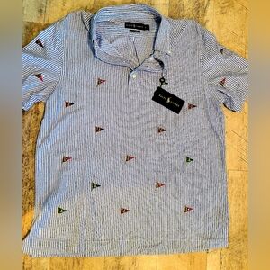 Ralph Lauren White and Blue Polo with Embroidered Nautical Flags